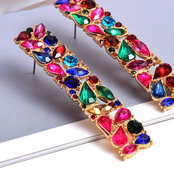 Rectangle Colorful Diamond Full Crystals Earring for Women, P1030 - Picture 5 of 6